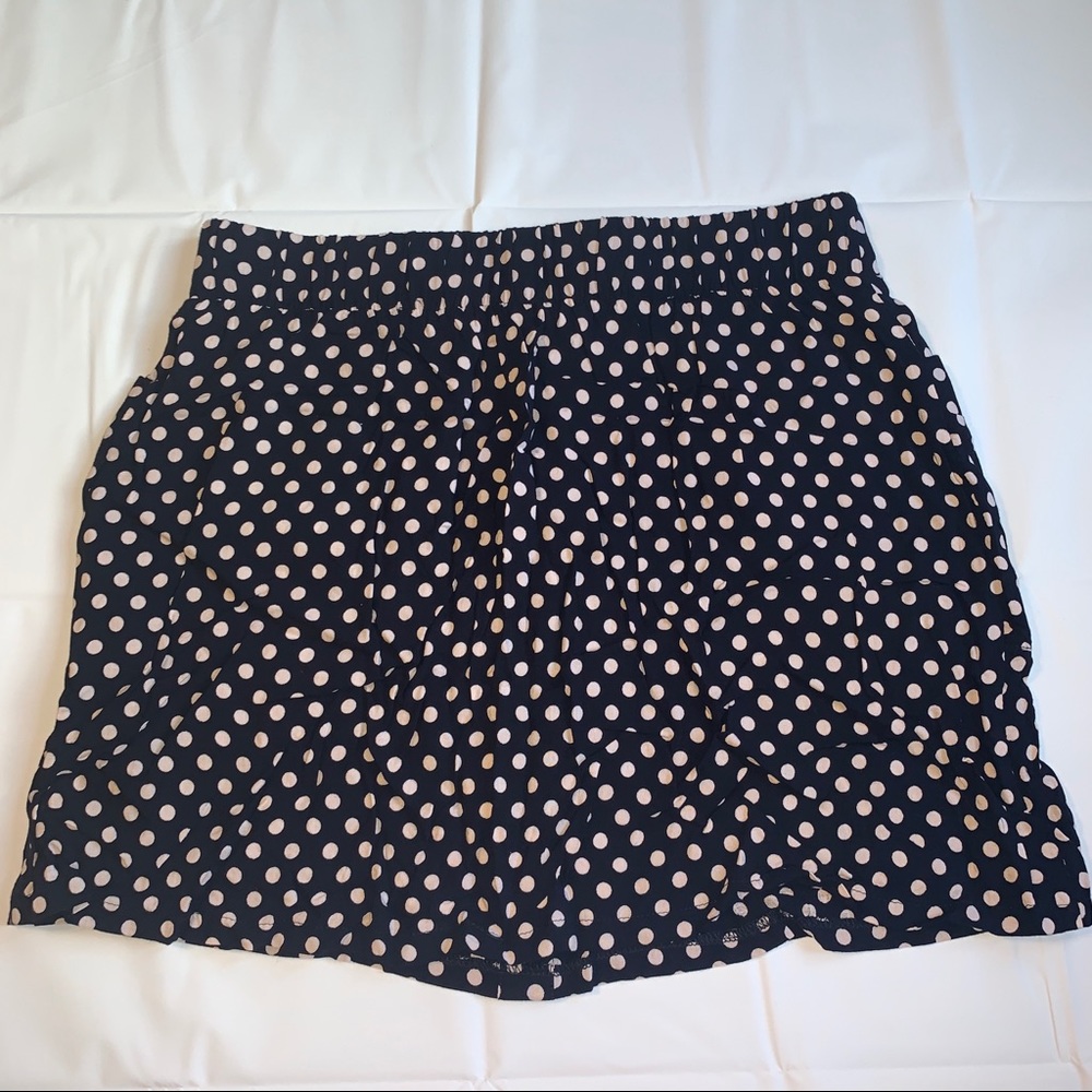 Polka Dot Button Up Skirt with Pockets Elastic Wasit